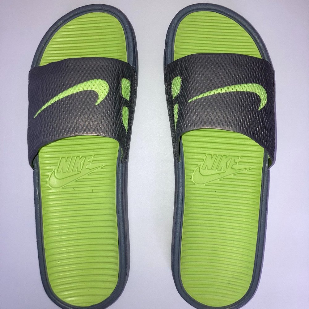 Nike Slides, Grey and Yellow/Green, Men's Size 12